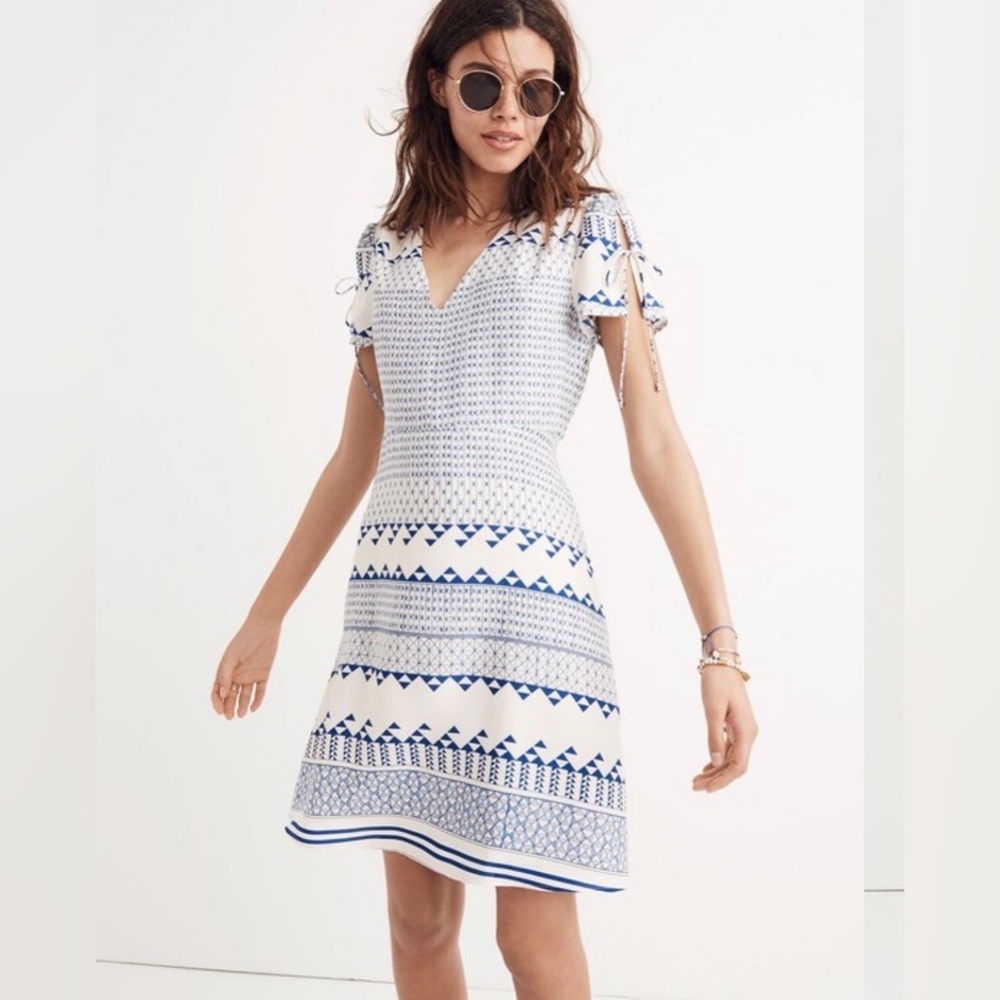 Madewell Poppy Dress in Ionian Tile Mesa Tulum Blue size 8 A-Line  fit & flare